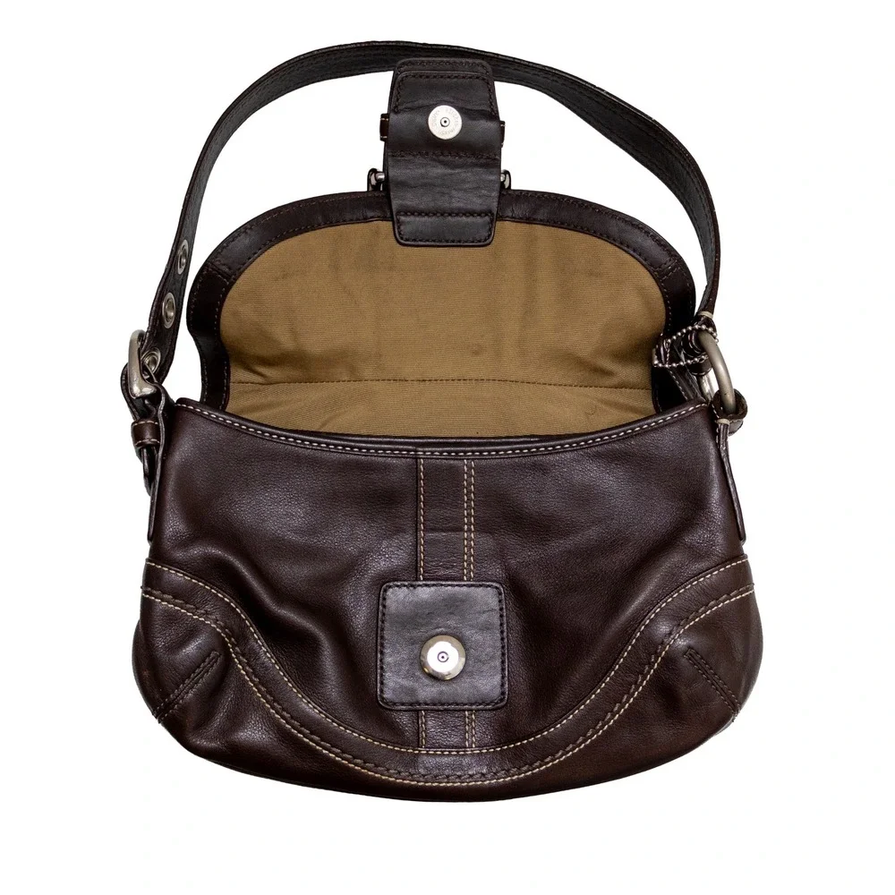 Coach Soho Dark Brown Leather Buckle Flap Shoulder Bag F10909 Small Hobo